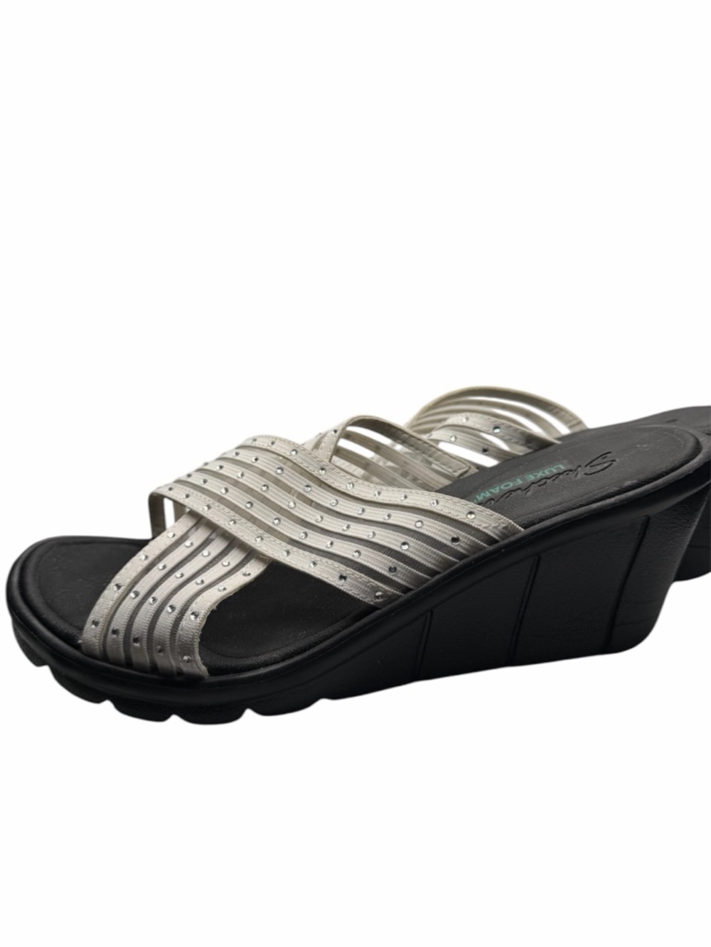 Skechers White Sparkle Luxe Foam Size 8.5 Wedge Sandals - Picture 4 of 6